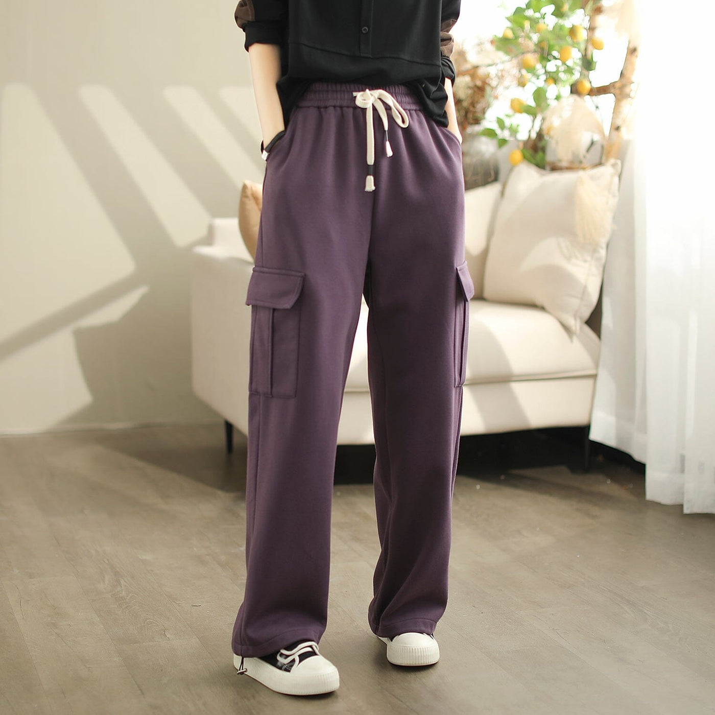Women Autumn Solid Fashion Casual Pants Oct 2023 New Arrival One Size Purple 