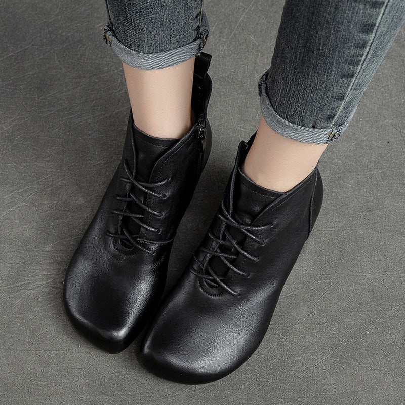 Women Autumn Solid Leather Wedge Boots