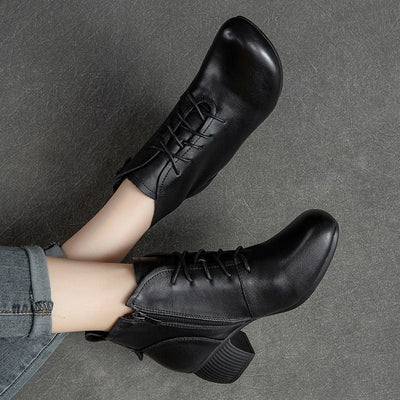 Women Autumn Solid Leather Wedge Boots