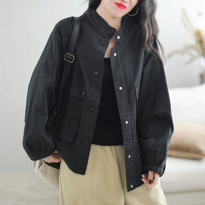 Women Autumn Solid Loose Casual Jacket Aug 2023 New Arrival One Size Black 
