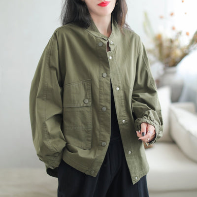 Women Autumn Solid Loose Casual Jacket Aug 2023 New Arrival One Size Green 