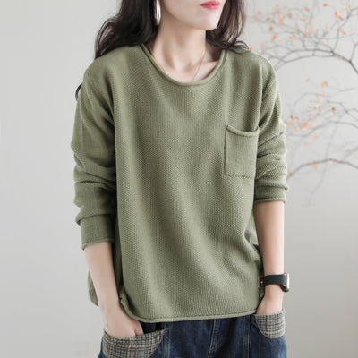 Women Autumn Solid Retro Cotton Knitted Sweater Aug 2022 New Arrival One Size Light Green 