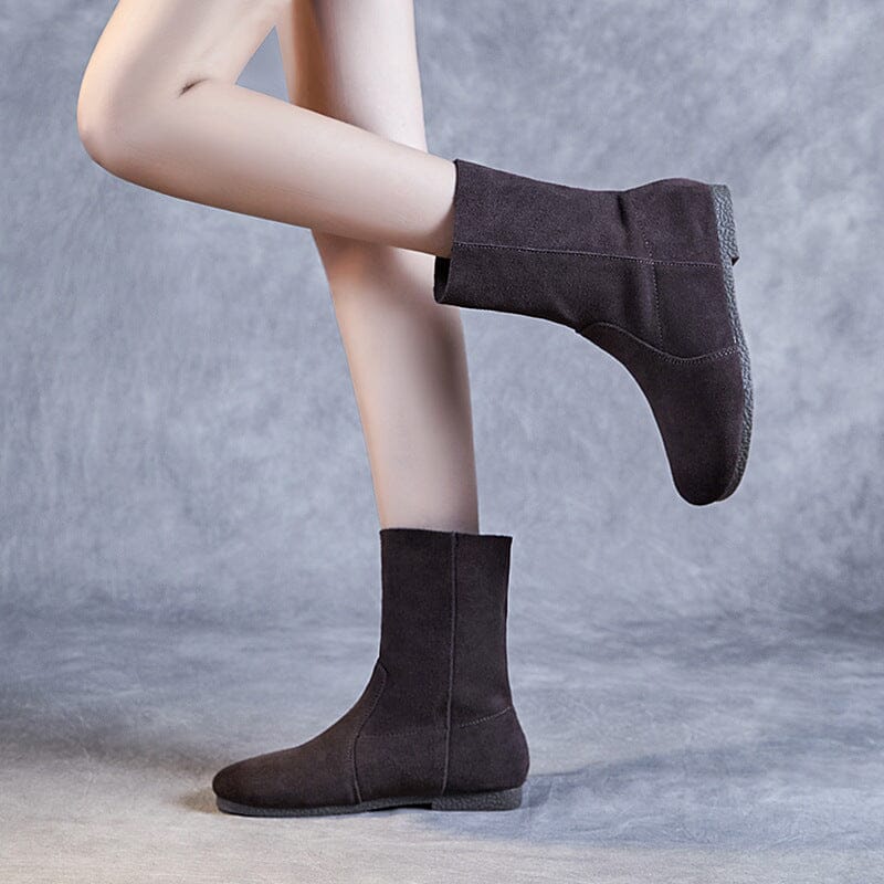 Women Autumn Solid Soft Leather Flat Boots Oct 2023 New Arrival 