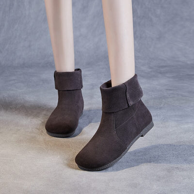 Women Autumn Solid Soft Leather Flat Boots