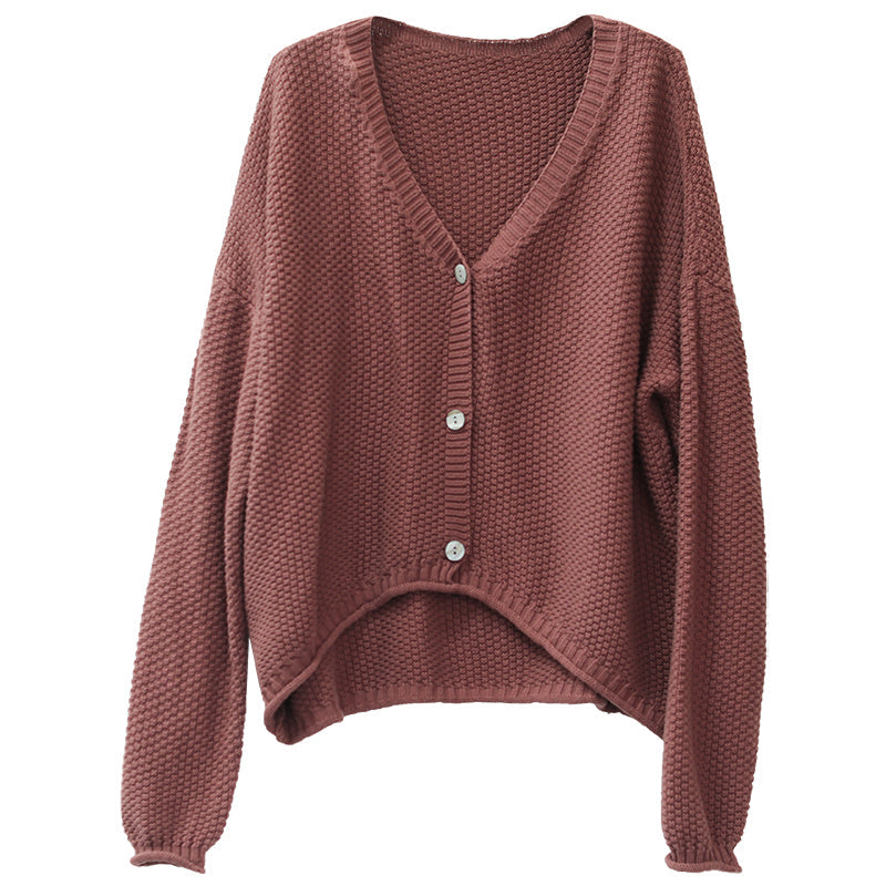 Women Autumn Solid V-Neck Cotton Knitted Cardigan Sep 2022 New Arrival 