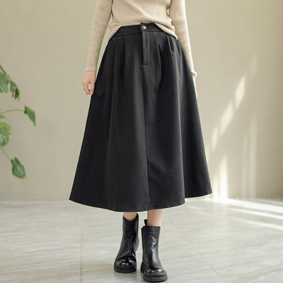 Women Autumn Solid Woolen Loose Skirt