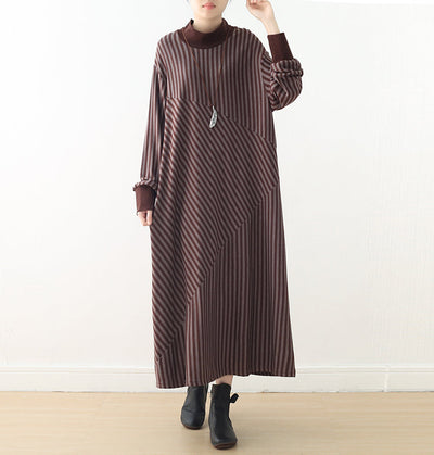 Women Autumn Stripe Cotton Loose Dress