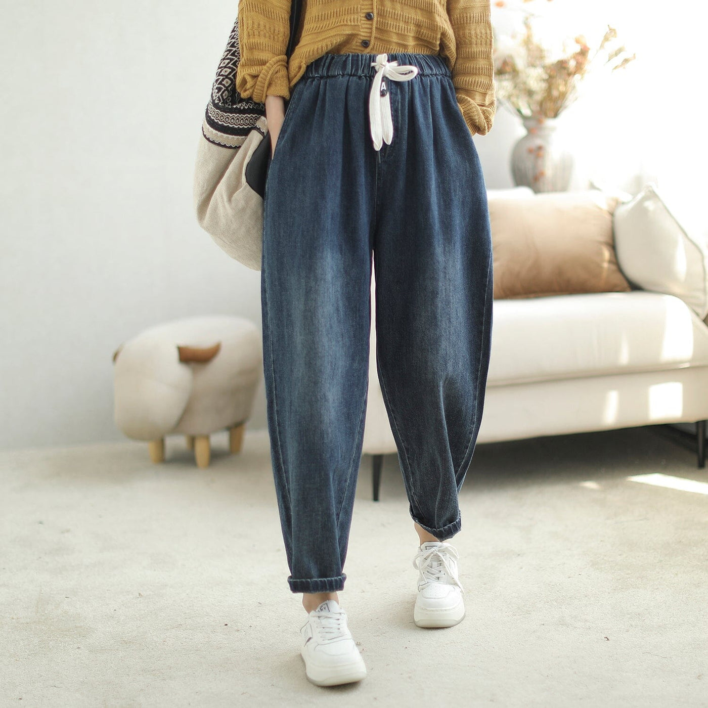 Women Autumn Stylish Casual Loose Cotton Jeans