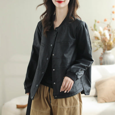 Women Autumn Stylish Solid Leather Jacket Sep 2023 New Arrival 