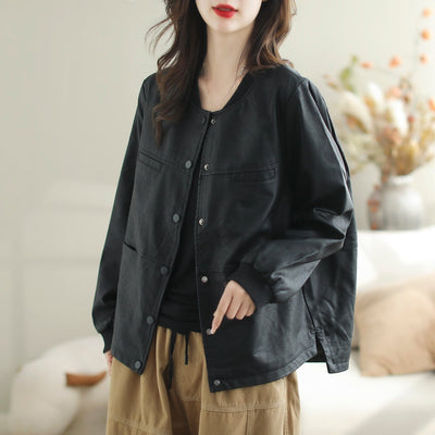 Women Autumn Stylish Solid Leather Jacket Sep 2023 New Arrival 