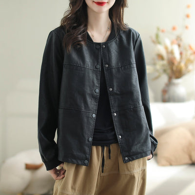 Women Autumn Stylish Solid Leather Jacket Sep 2023 New Arrival 