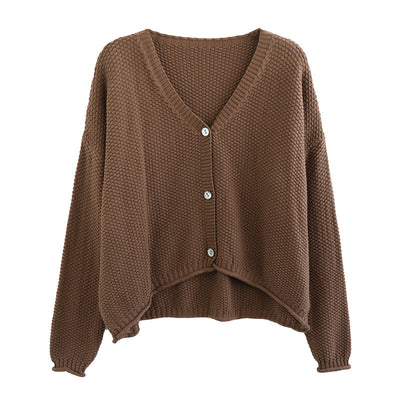 Women Autumn V-Neck Cotton Knitted Cardigan Sep 2022 New Arrival 