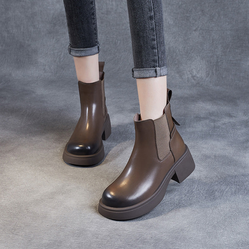 Women Autumn Winter Casual Leather Wedge Boots