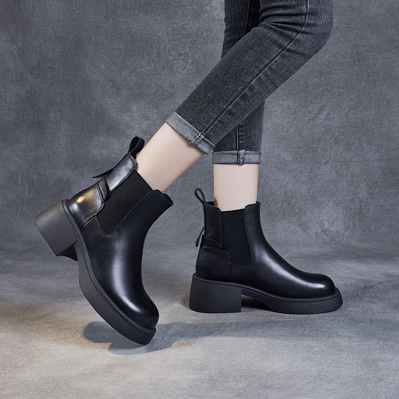 Women Autumn Winter Casual Leather Wedge Boots