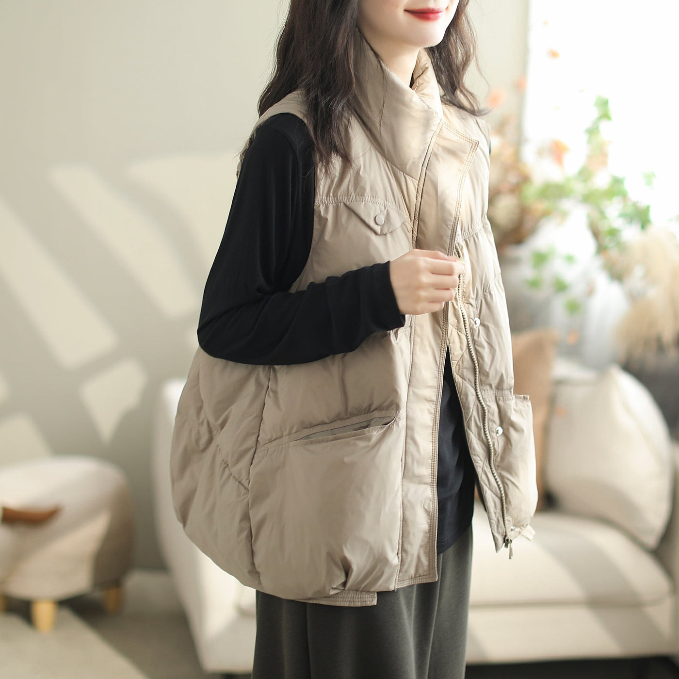 Women Autumn Winter Duck Down Loose Vest