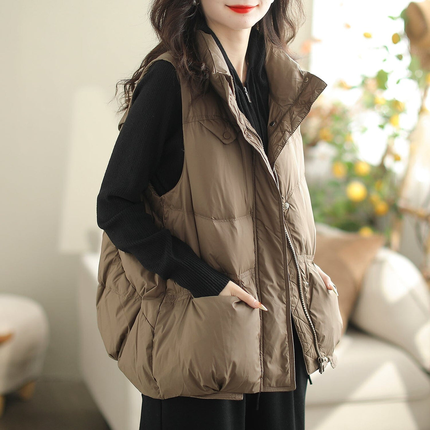 Women Autumn Winter Casual Loose Down Waistcoat Oct 2023 New Arrival M Coffee 