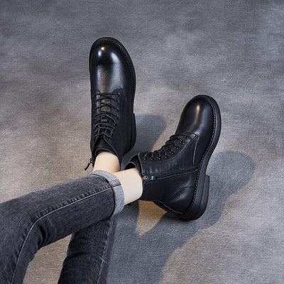 Women Autumn Winter Casual Solid Leather Boots Dec 2022 New Arrival 
