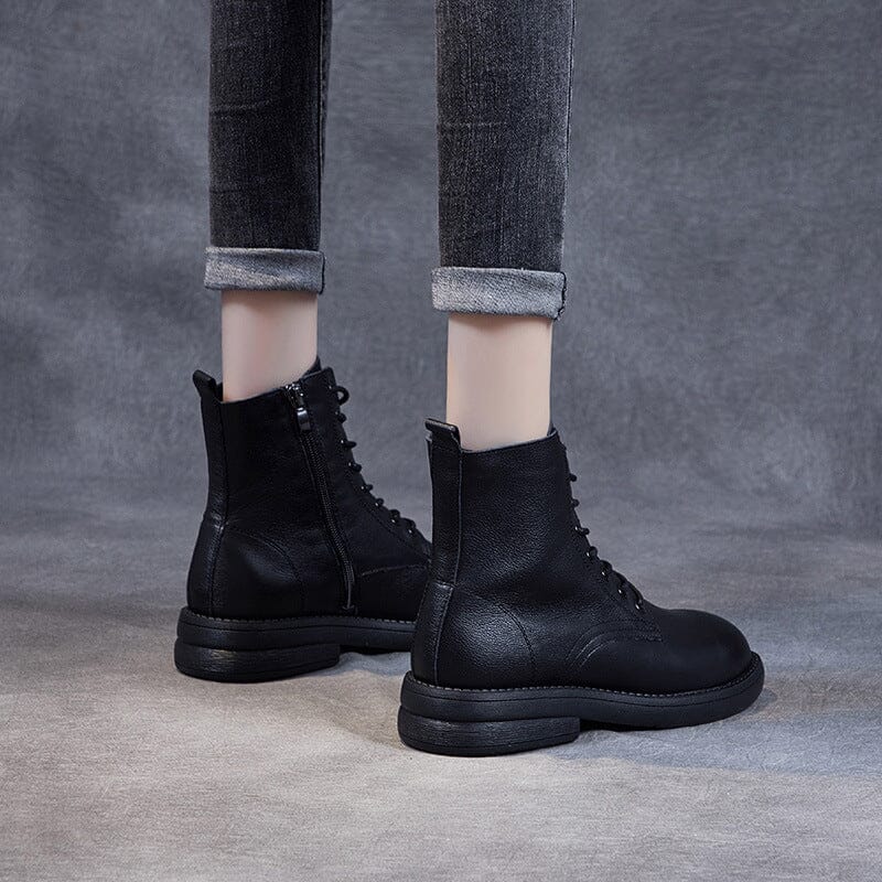 Women Autumn Winter Casual Solid Leather Boots