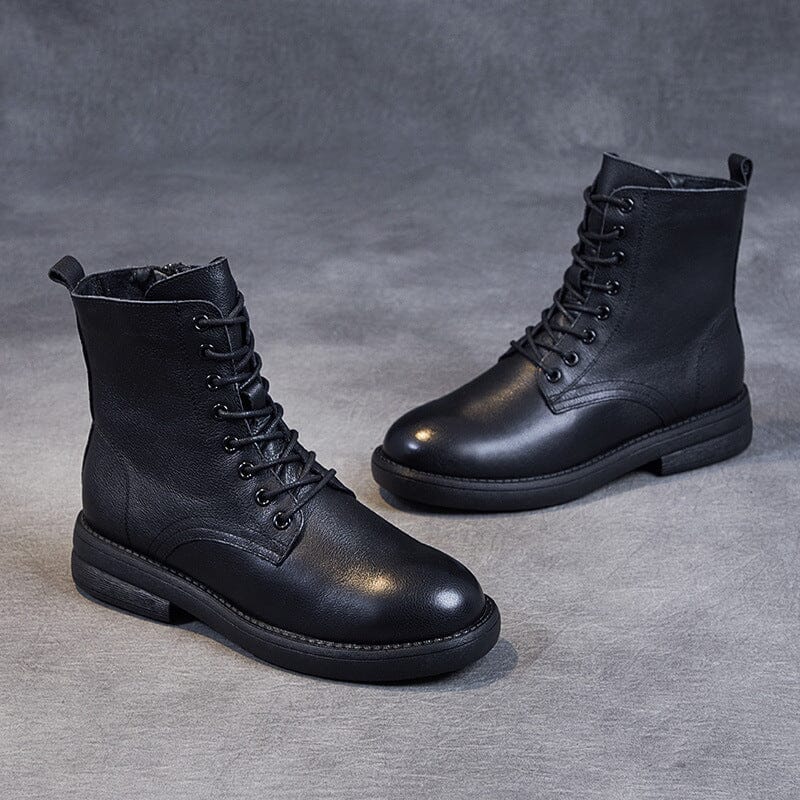 Women Autumn Winter Casual Solid Leather Boots
