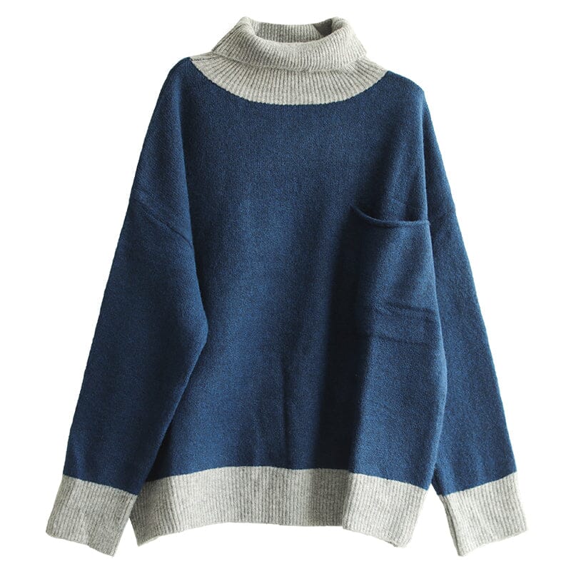 Women Autumn Winter Color Matching Knitted Sweater