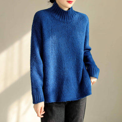 Women Autumn Winter Cotton Knitted Elastic Sweater Nov 2022 New Arrival One Size Blue 