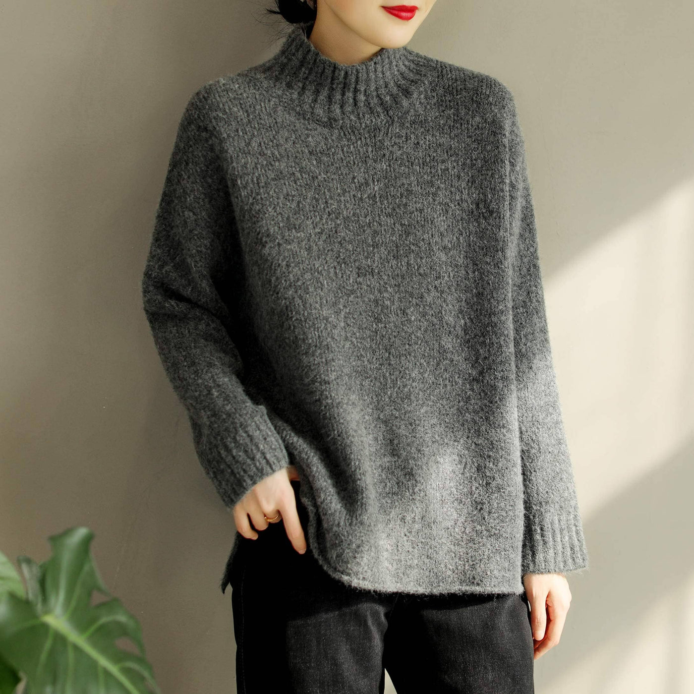 Women Autumn Winter Cotton Knitted Elastic Sweater Nov 2022 New Arrival One Size Dark Gray 