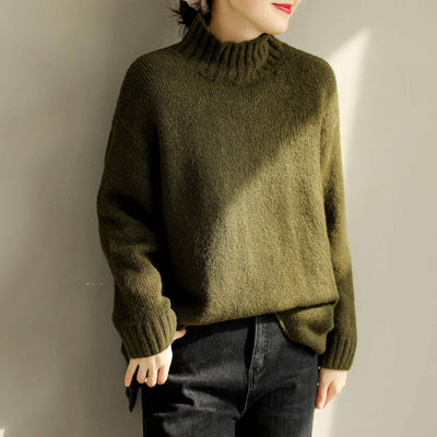Women Autumn Winter Cotton Knitted Elastic Sweater Nov 2022 New Arrival One Size Green 