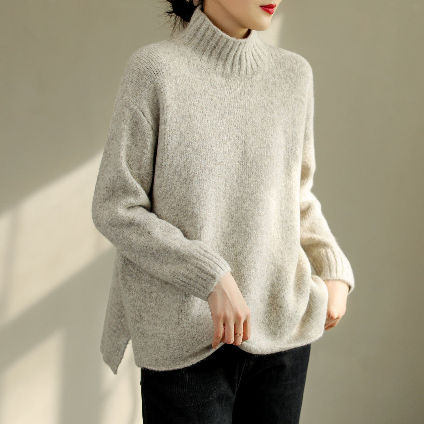 Women Autumn Winter Cotton Knitted Elastic Sweater Nov 2022 New Arrival One Size Light Gray 