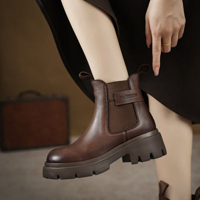 Women Autumn Winter Leather Retro Wedge Boots
