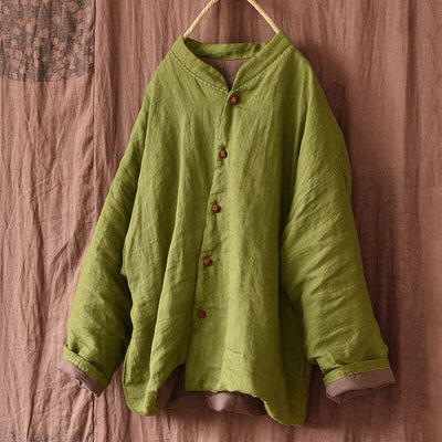 Women Autumn Winter Retro Casual Linen Quilted Jacket Dec 2022 New Arrival Green One Size 