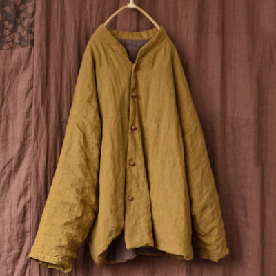 Women Autumn Winter Retro Casual Linen Quilted Jacket Dec 2022 New Arrival Yellow One Size 