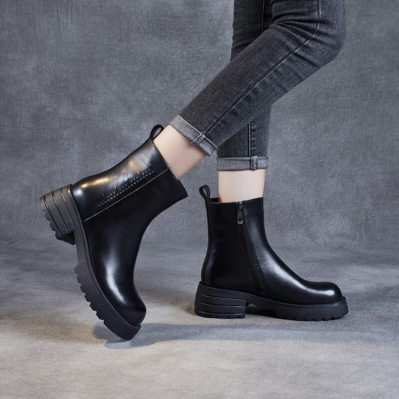 Women Autumn Winter Solid Casual Leather Boots Dec 2022 New Arrival Black 35 
