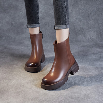 Women Autumn Winter Solid Casual Leather Boots