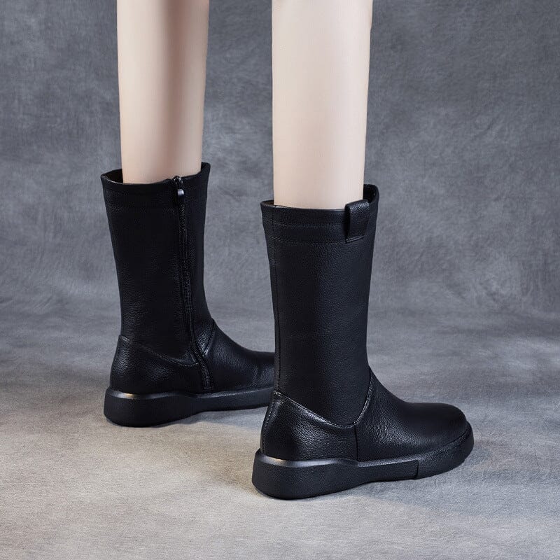 Women Autumn Winter Solid Leather Boots Nov 2022 New Arrival 