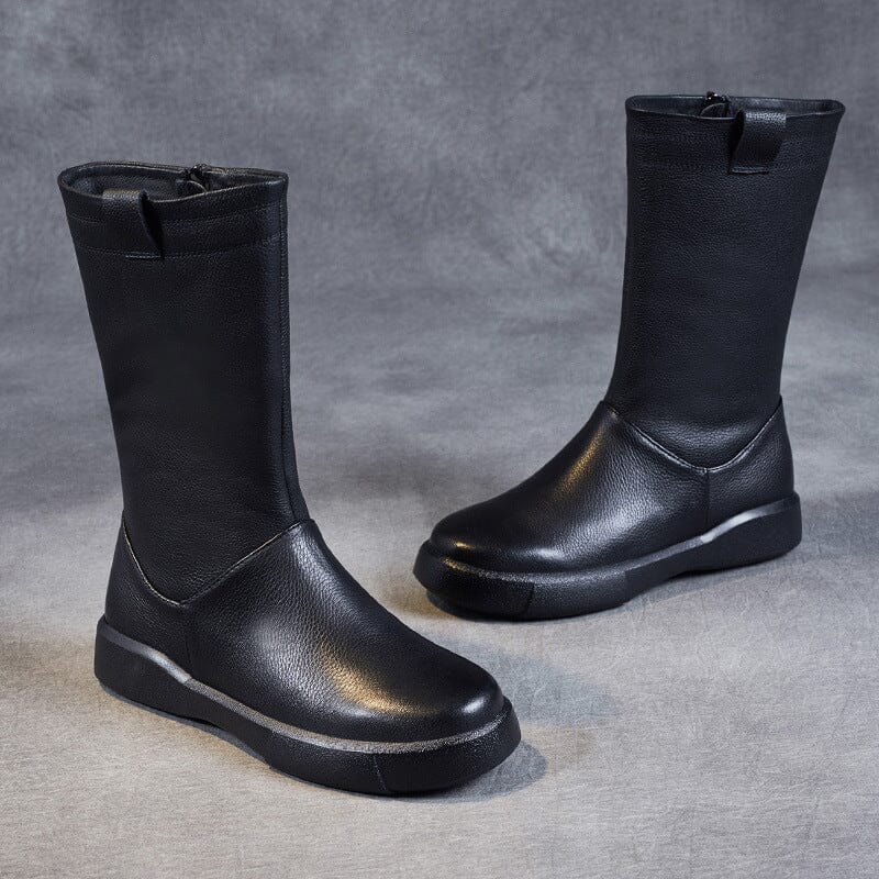 Women Autumn Winter Solid Leather Boots