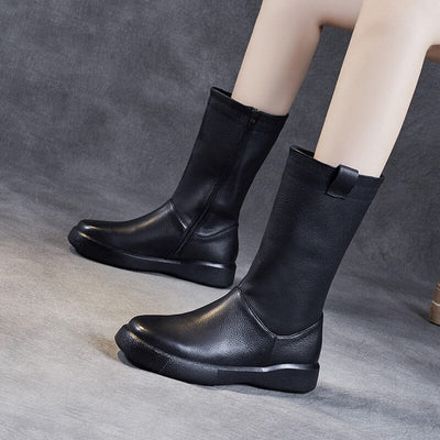 Women Autumn Winter Solid Leather Boots Nov 2022 New Arrival 