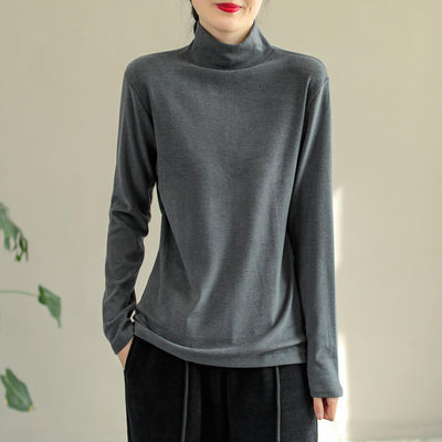 Women Autumn Winter Solid Turtleneck Cotton Sweater Oct 2022 New Arrival One Size Gray 