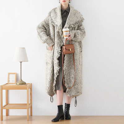 Women Autumn Woolen Knitted Retro Trim Coat