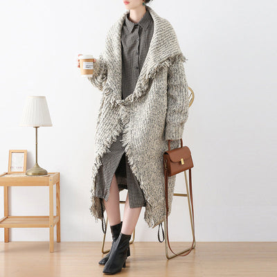 Women Autumn Woolen Knitted Retro Trim Coat