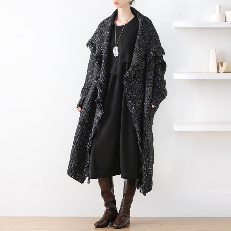 Women Autumn Woolen Knitted Retro Trim Coat