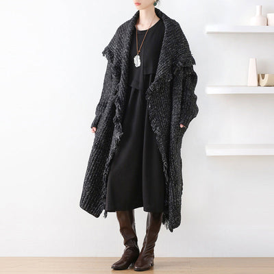 Women Autumn Woolen Knitted Retro Trim Coat Sep 2022 New Arrival One Size Gray 
