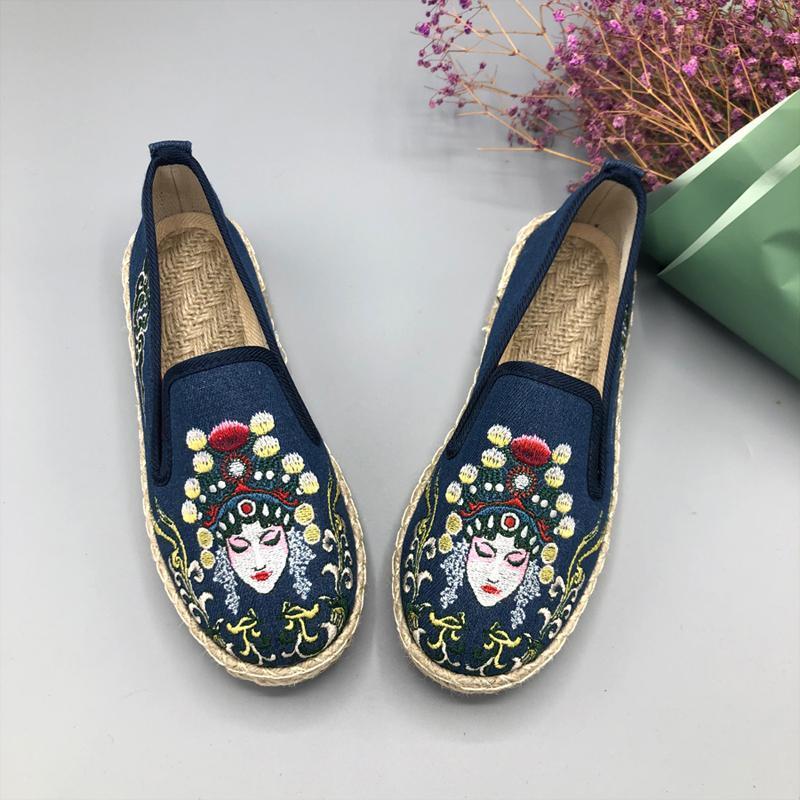 Women Breathable Casual Slip On Embroidered Flat Shoes 35-44 2019 Jun New 35 Blue 