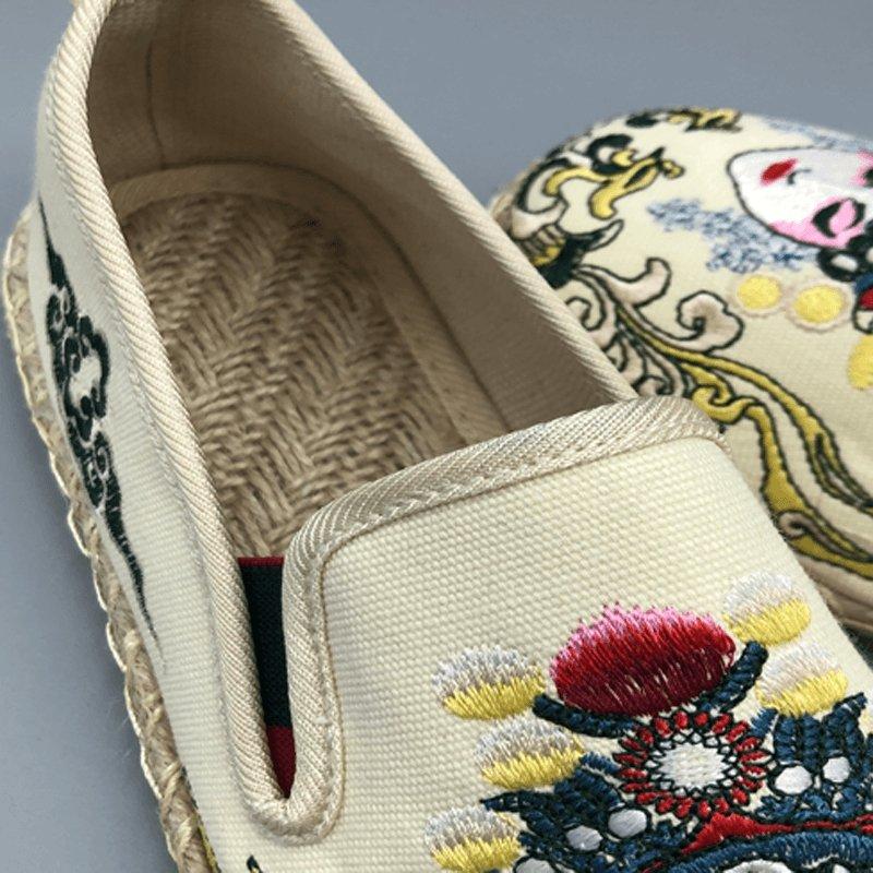 Women Breathable Casual Slip On Embroidered Flat Shoes 35-44
