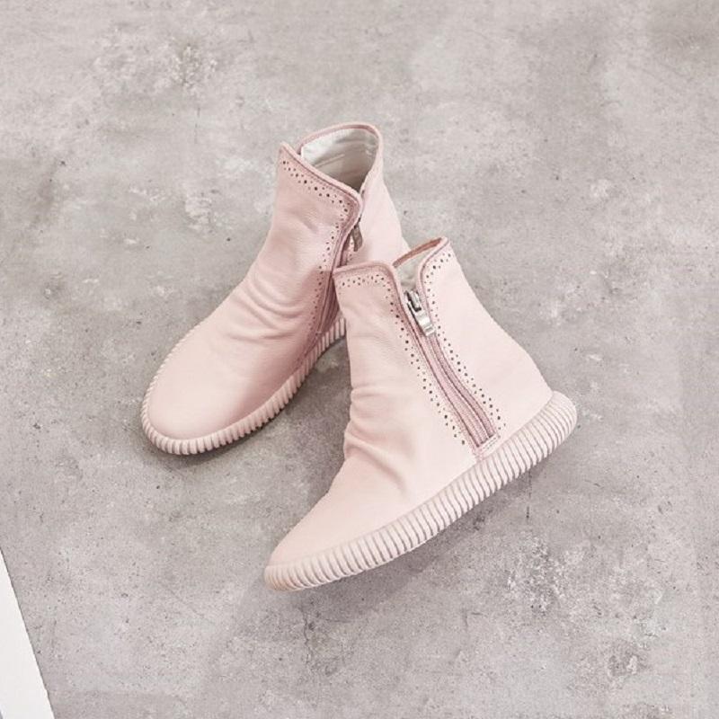 Women British Leather Solid Boots With Zippers 2019 Jun New 35 Pink 