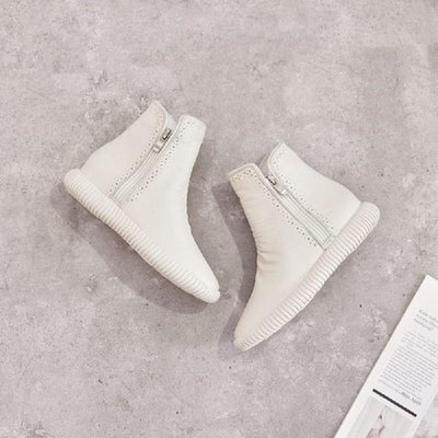 Women British Leather Solid Boots With Zippers 2019 Jun New 35 White 