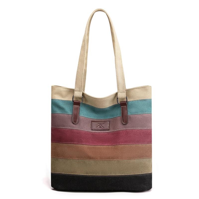Women Canvas Retro Fashion Colorful Stripe Shoulder Bag