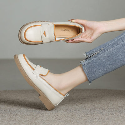 Women Casual Autumn Leather Flat Loafers Nov 2022 New Arrival Apricot 34 