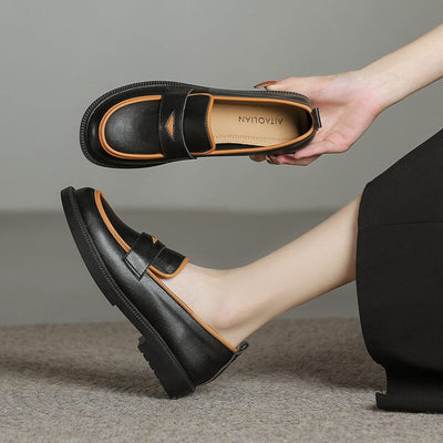 Women Casual Autumn Leather Flat Loafers Nov 2022 New Arrival Black 34 