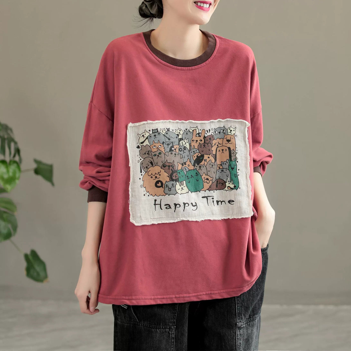 Women Casual Chic Patchwork Cotton Sweater