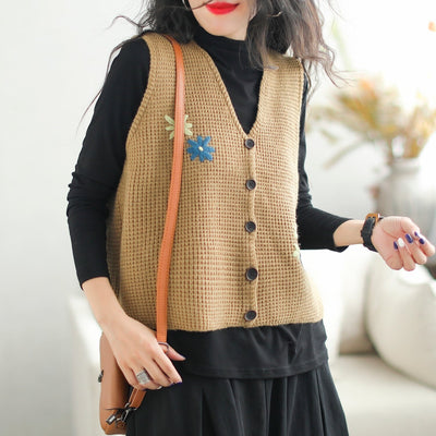Women Casual Embroidery Knitted Waistcoat Sep 2023 New Arrival 